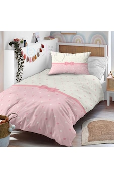 Pembe Kalp Puantiye Kurdale Desenli Tek Kişilik Bebek Çocuk Nevresim Takımı Pembe Kalp Puantiye Kurdale Desenli Tek Kişilik Bebek Çocuk Nevresim Takımı