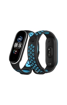 Mi Band 6 Spor Delikli Kordon - Siyah-mavi-beyaz Mi Band 6 Spor Delikli Kordon - Siyah-mavi-beyaz