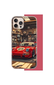 İphone 16 Pro Max Uyumlu Kırmızı Porsche Uv Baskılı Silikon Kılıf Renkli İphone 16 Pro Max Uyumlu Kırmızı Porsche Uv Baskılı Silikon Kılıf Renkli
