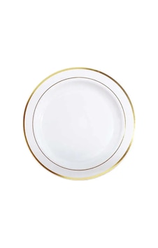 Plastik Gold Renk İşlemeli Beyaz Tabak 26 Cm - 6 Adet Beyaz Altın