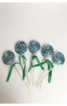 Büyük Boy Sosyete Şeker 5 Adet 30 Gr Kurdeleli Mavi Beyaz Tutti Frutti Aromalı Lolipop Çocuk