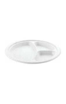 3 Bölmeli Ekolojik Karton Tabak 26 Cm - 25 Adet Beyaz