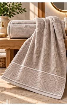 Jakarlı Büyük Boy Banyo Havlusu Premium Sıkı Dokuma %100 Organik Pamuk 90x150 Cm Bej - 945284492 Bej