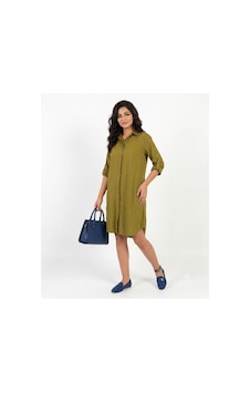 Polologin Butik Yağ Yeşili Düz Kesim Kadın Viskon Gömlek Tunik Haki Polologin Butik Yağ Yeşili Düz Kesim Kadın Viskon Gömlek Tunik Haki