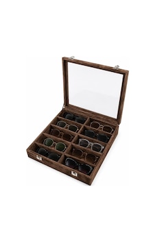 10 Lu Alcantara Gözlük Kutusu Kahve Cam Kapaklı Ahşap 38x32x6 Cm 10 Lu Alcantara Gözlük Kutusu Kahve Cam Kapaklı Ahşap 38x32x6 Cm