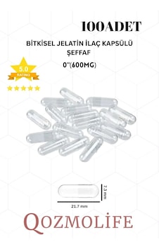 Qozmolife Orta Boy Şeffaf Bitkisel Jelatin Boş Kapsülü Helal Sertifikalı 0"600mg 100 Adet Qozmolife Orta Boy Şeffaf Bitkisel Jelatin Boş Kapsülü Helal Sertifikalı 0"600mg 100 Adet