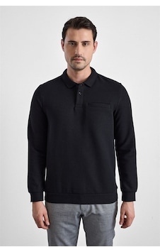 Süvari Siyah Regular Düz Fermuarlı Polo Yaka Sweatshirt Sw2013700028-s09 Süvari Siyah Regular Düz Fermuarlı Polo Yaka Sweatshirt Sw2013700028-s09