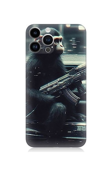 Apple Uyumlu iPhone 14 Pro Silahlı Şempanze Desenli Silikon Kılıf Apple Uyumlu iPhone 14 Pro Silahlı Şempanze Desenli Silikon Kılıf