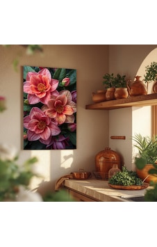 Pembe Çiçekli Cam Tablo Pembe Ve Yeşil Detaylı Çerçeveli Temperli Tekli Dikey Pembe Çiçekli Cam Tablo Pembe Ve Yeşil Detaylı Çerçeveli Temperli Tekli Dikey