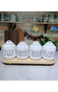4 Adet Seramik 400 Ml Tuz/kekik/biber/nane Kavanoz Seti Baharatlık Seti 4 Adet Seramik 400 Ml Tuz/kekik/biber/nane Kavanoz Seti Baharatlık Seti