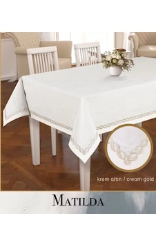En-cag Krem-altın Matilda 155x220 Cm Keten Masa Örtüsü Tablecloth Modern Masa Dekoru Bss
