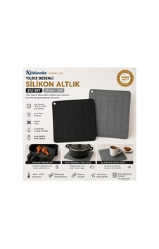 2 Li Siyah Ve Gri Silikon Nihale Seti 16x16 Cm Sıcak Tencere Tava Altlığı Masa Tezgâh Koruyucu Diğer