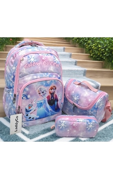İlkokul Çantası Kız Çocuğu 3'lü Set Pembe İlk Okul Çantası Karakter Baskılı Takım Şeffaf İlkokul Çantası Kız Çocuğu 3'lü Set Pembe İlk Okul Çantası Karakter Baskılı Takım Şeffaf