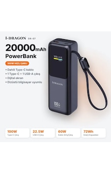 Dr-07 20000mah 100w Hızlı Şarj Powerbank Dijital Ekranlı Dahili Type-c Kablolu Dizüstü Uyumlu Gri Dr-07 20000mah 100w Hızlı Şarj Powerbank Dijital Ekranlı Dahili Type-c Kablolu Dizüstü Uyumlu Gri