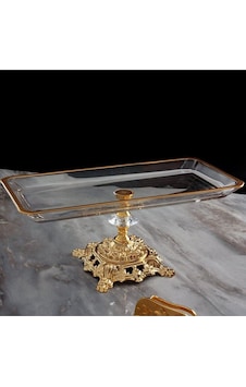 Daisyglass Metal Ayaklı Dikdörtgen Sunum Tepsisi Gold