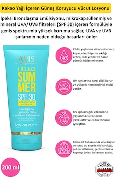 Apis Natural Kakao Yağı İçeren Güneş Koruyucu Vücut Losyonu SPF30 200 ML Apis Natural Kakao Yağı İçeren Güneş Koruyucu Vücut Losyonu SPF30 200 ML