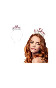 Kristal Taşlı Pembe Birthday Princess Yazılı Parti Tacı 19x11 Cm "