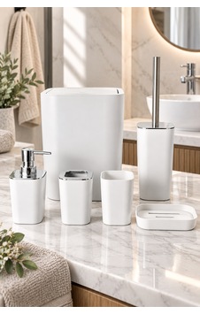 Velvet 6 Parça Banyo Seti Beyaz Velvet 6 Parça Banyo Seti Beyaz