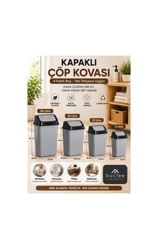 Sallanır Kapaklı Çöp Kovası Gri Mutfak Banyo Ofis Çöp Kutusu 5l - 10l - 20l - 30l Gri - 914200115 Gri