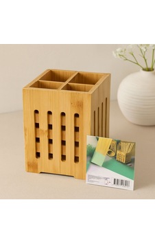 Ahşap Bambu 4 Bölmeli Kaşıklık Organizer 11x11 Cm, Pencereli Renkli