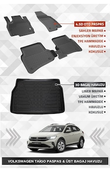 Sahler Volkswagen Taigo 2021+ Uyumlu 4.5d Premium Havuzlu Paspas Ve Liner Marka 3d Üst Bagaj Havuzu