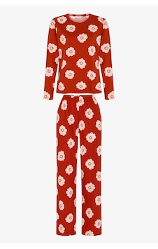 Penti Turuncu Soft Bloom Çiçekli Uzun Kollu Pantolon Pijama Takımı Rg90