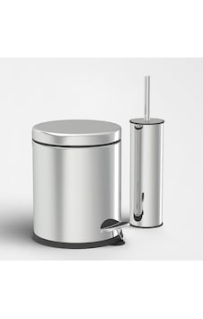 3 Litre Çöp Kovası Ve Tuvalet Fırçası Krom İkili Set 3 Litre Çöp Kovası Ve Tuvalet Fırçası Krom İkili Set