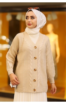 Oversize Kadın Tesettür Triko Hırka Taş Oversize Kadın Tesettür Triko Hırka Taş