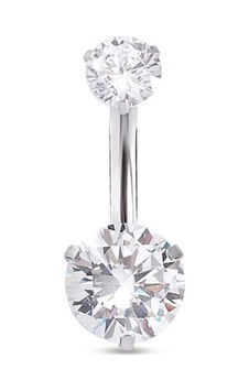 Zirkon Taş Göbek Piercing Gümüş