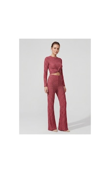 Hımmelduf Bordo Fitilli İkili Takım Önü Düğümlü Crop Bluz Ve İspanyol Paça Pantolon Bordo