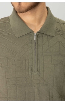 Belfor Desenlı Polo Yaka Fermuarlı Trıko Tshırt Haki Belfor Desenlı Polo Yaka Fermuarlı Trıko Tshırt Haki