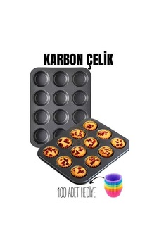 12 Li Muffin Kalıbı Teflon Çelik 100 Muffin Kağıtlı 719516