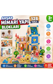 Ahşap Mimari Yapı Blokları 128 Parça Eğitici Zeka Geliştirici İnşaat Oyuncak Seti 3+ Yaş Ahşap Mimari Yapı Blokları 128 Parça Eğitici Zeka Geliştirici İnşaat Oyuncak Seti 3+ Yaş