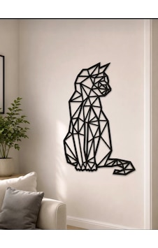 Geometrik Kedi Lazer Kesim Ahşap Tablo 6mm Mdf Duvar Aksesuarı 40X40