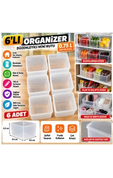 6'lı Mini Organizer Kutu 750 Ml Buzdolabı Kiler Dolap Düzenleyici Şeffaf Saklama Kutusu Şeffaf Beyaz 6'lı Mini Organizer Kutu 750 Ml Buzdolabı Kiler Dolap Düzenleyici Şeffaf Saklama Kutusu Şeffaf Beyaz
