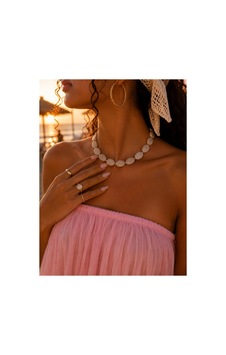 Doğal Taş Bohem Choker Kolye Plaj Kombini Yazlık Kadın Aksesuarı Kolye Ekru