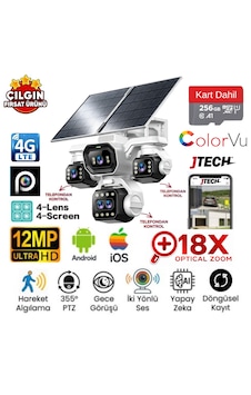 Inox X34 10mp 4g 18x Optik Zoom Esim Kartlı 2xsolar Panelli 4 Kameralı 3 Ptz + 256gb Sd Kart