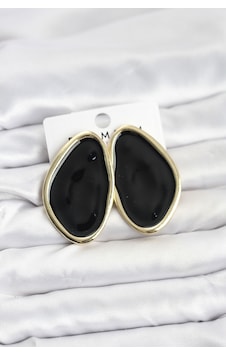 Pirinç Siyah Mineli Damla Model Vintage Plaka Kadın Küpe