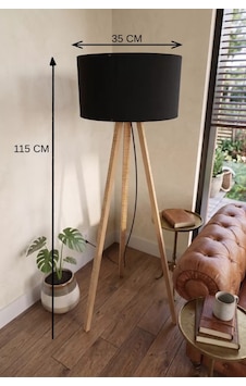 3 Ayaklı Tripod Lambader Siyah Kumaş Başlık .