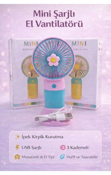 Mini Şarjlı El Fanı Çiçek Desenli El Pervanesi Soğutucu El Fanı