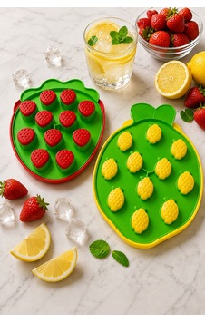 Plastik-silikon Çilek Ve Limon Şekilli 2 Adet Buz Kabı-kapaklı Buzluk - 908378696 Diğer