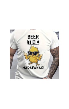 Caddemia Yaz Moda Rahat Gevşek "bira Zamanı" Tavuk Desen Baskılı Yuvarlak Yaka Kısa Beyaz 2XL Caddemia Yaz Moda Rahat Gevşek "bira Zamanı" Tavuk Desen Baskılı Yuvarlak Yaka Kısa Beyaz 2XL