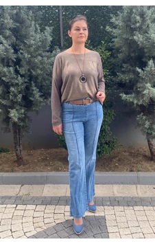 Mia Butik Kadın Mavi İspanyol Paça Full Likralı Kot Pantolon Mavi