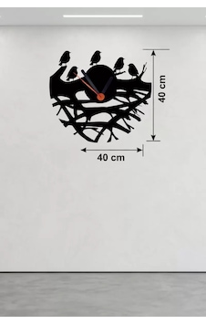 Dallarda Kuşlar Tasarım Ahşap Duvar Saati - 40x40 Cm Dekoratif Saat Çok Renkli Dallarda Kuşlar Tasarım Ahşap Duvar Saati - 40x40 Cm Dekoratif Saat Çok Renkli