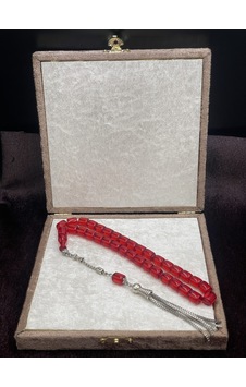 Alpaka Zincir Püsküllü Blok Kesim Kırmızı Ateş Kehribar Tesbih 9x10 Mm Alpaka Zincir Püsküllü Blok Kesim Kırmızı Ateş Kehribar Tesbih 9x10 Mm