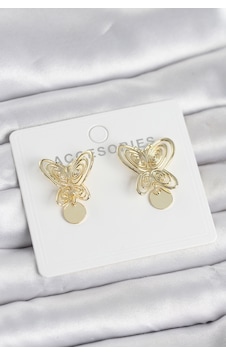 Füsun Küpesi Model Gold Renk Kelebek Model Pirinç Kadın Küpe Altın Füsun Küpesi Model Gold Renk Kelebek Model Pirinç Kadın Küpe Altın