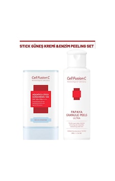 Cell Fusion C Aquatica Stick Güneş Kremi SPF50+ 19 G + Papaya Granül Enzim Peeling Toz Temizleyici 50 G