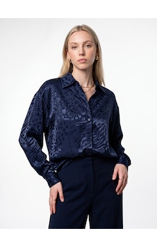 Pera Moda İç Göstermeyen Jakarlı Oversize Uzun Şık Kadın Gömlek Saks Mavisi Pera Moda İç Göstermeyen Jakarlı Oversize Uzun Şık Kadın Gömlek Saks Mavisi