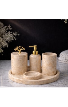 Bej 5'li Mermer Banyo Seti Bej Bej 5'li Mermer Banyo Seti Bej