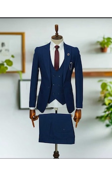 Beystil Sivri Yaka Parlement Mavisi Takım Elbise Roni - Slim Fit Mavi